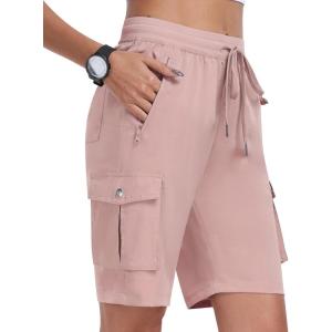 MoFiz Women’s Cargo Shorts Quick Dry Athletic Shorts Lightweight Running Summer Hiking Shorts with Pockets(Dusty Pink)