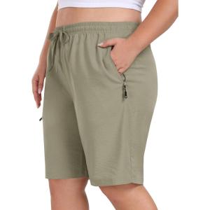 MoFiz Women’s Plus Size Hiking Cargo Shorts Quick Dry Golf Active Shorts Lightweight Summer Shorts with Pockets(Grey Khaki)
