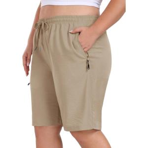 MoFiz Women’s Plus Size Hiking Cargo Shorts Quick Dry Golf Active Shorts Lightweight Summer Shorts with Pockets(Khaki)
