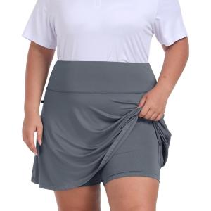 MoFiz Women’s Plus Size Skorts with Pockets Tennis Golf Skirt with Shorts Knee Length High Waisted Athletic Workout Skort(Grey)