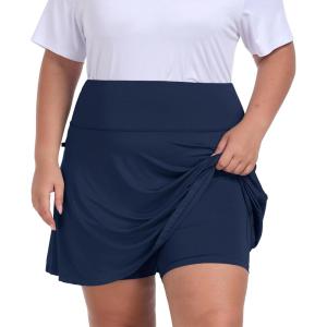 MoFiz Women’s Plus Size Skorts with Pockets Tennis Golf Skirt with Shorts Knee Length High Waisted Athletic Workout Skort(Navy Blue)