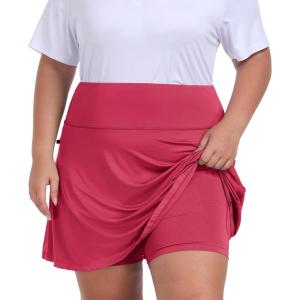 MoFiz Women’s Plus Size Skorts with Pockets Tennis Golf Skirt with Shorts Knee Length High Waisted Athletic Workout Skort(Rose Red)