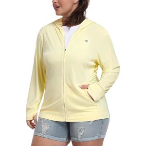 MoFiz Womens Plus Size Sun Protection Jackets Full Zip Lightweight Workout Hiking Athletic Running Hoodies with Thumb Hole(Yellow)
