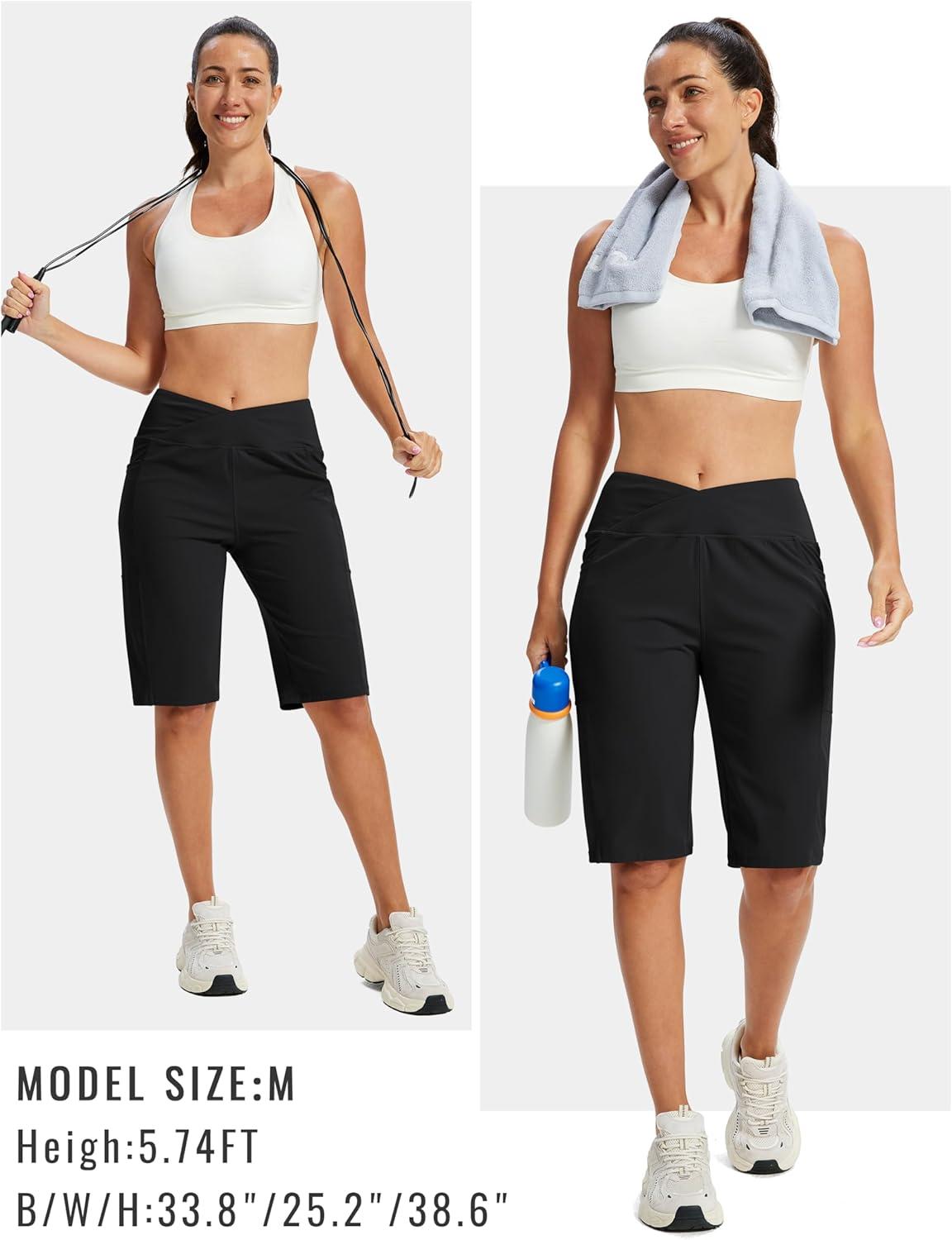image:imageMoFiz Womens Bermuda Long Shorts 12 High Waisted Knee Length Shorts for Women Summer Athletic Running ShortsBlack