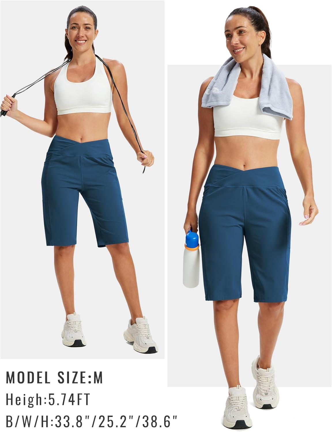image:imageMoFiz Womens Bermuda Long Shorts 12 High Waisted Knee Length Shorts for Women Summer Athletic Running ShortsIndigo