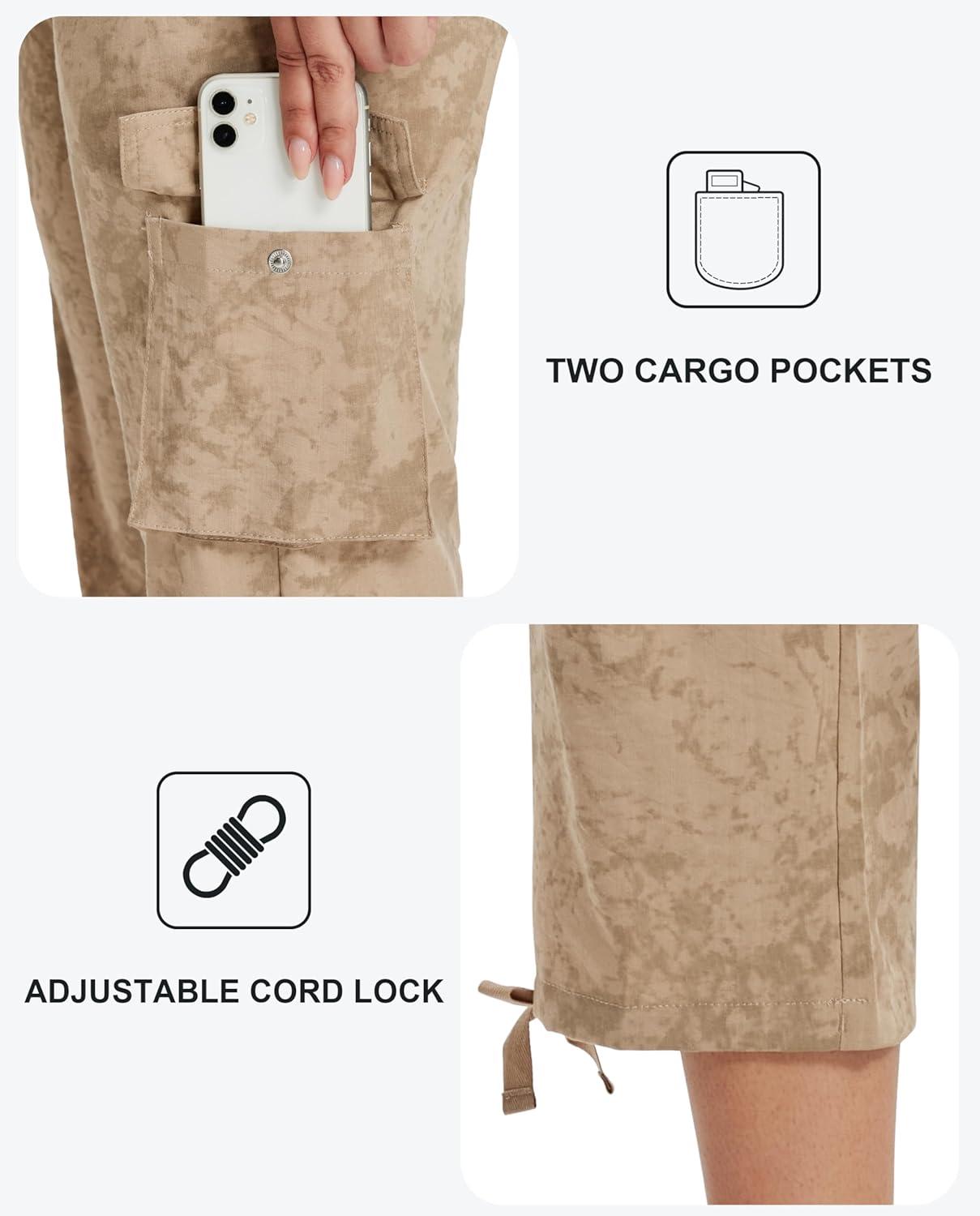 image:imageMoFiz Womens Cargo Capris Hiking Pants Lightweight Quick Dry Outdoor Athletic Travel Casual Loose Comfy Cute Zipper PocketsC12camouflage Khaki