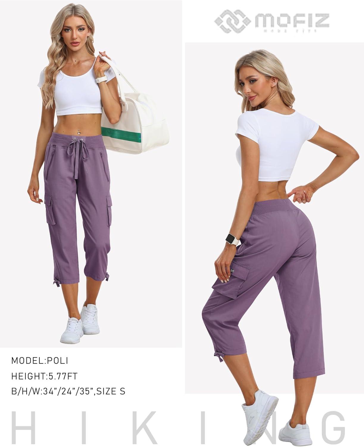 image:imageMoFiz Womens Cargo Capris Hiking Pants Lightweight Quick Dry Outdoor Athletic Travel Casual Loose Comfy Cute Zipper PocketsC13light Purple