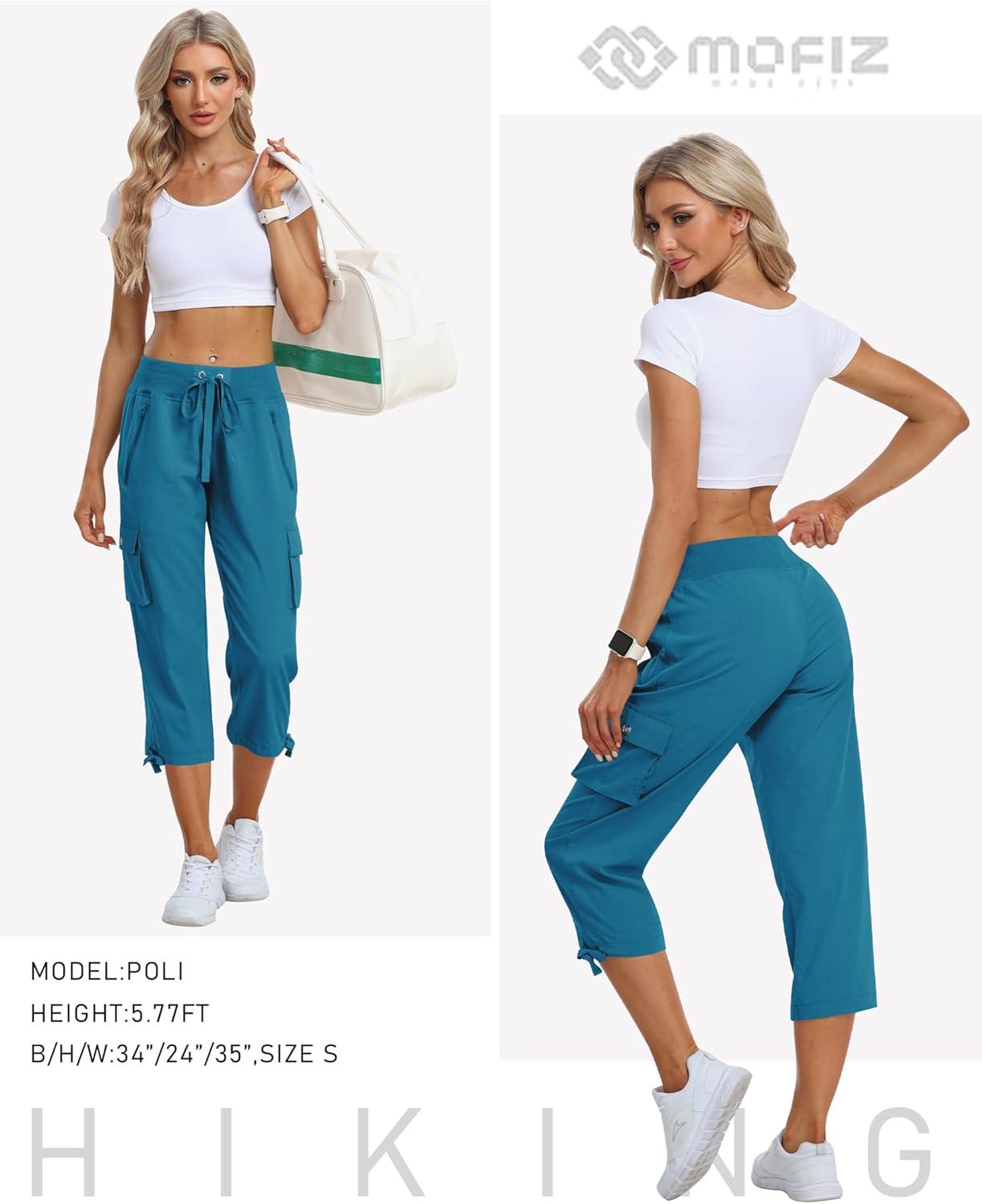 image:imageMoFiz Womens Cargo Capris Hiking Pants Lightweight Quick Dry Outdoor Athletic Travel Casual Loose Comfy Cute Zipper PocketsC14sapphire Blue