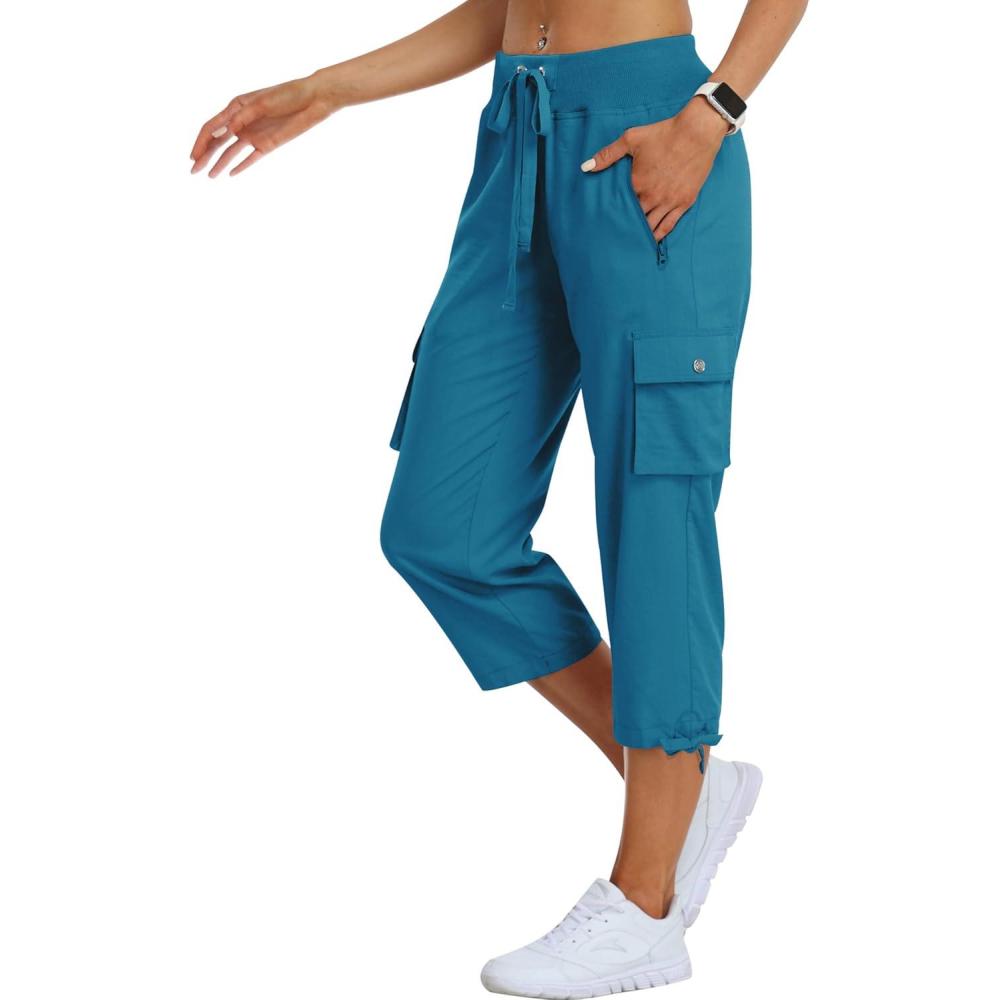 image:imageMoFiz Womens Cargo Capris Hiking Pants Lightweight Quick Dry Outdoor Athletic Travel Casual Loose Comfy Cute Zipper PocketsC14sapphire Blue