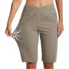MoFiz Women’s Bermuda Long Shorts 12″ High Waisted Knee Length Shorts for Women Summer Athletic Running Shorts(Dark Khaki)