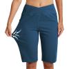 MoFiz Women’s Bermuda Long Shorts 12″ High Waisted Knee Length Shorts for Women Summer Athletic Running Shorts(Indigo)