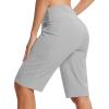 MoFiz Women’s Bermuda Long Shorts 12″ High Waisted Knee Length Shorts for Women Summer Athletic Running Shorts(Light Gray)