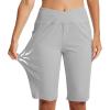 MoFiz Women’s Bermuda Long Shorts 12″ High Waisted Knee Length Shorts for Women Summer Athletic Running Shorts(Light Gray)