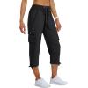 MoFiz Women’s Cargo Capris Hiking Pants Lightweight Quick Dry Outdoor Athletic Travel Casual Loose Comfy Cute Zipper Pockets(C01-black)