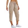 MoFiz Women’s Cargo Capris Hiking Pants Lightweight Quick Dry Outdoor Athletic Travel Casual Loose Comfy Cute Zipper Pockets(C02-khaki)