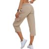 MoFiz Women’s Cargo Capris Hiking Pants Lightweight Quick Dry Outdoor Athletic Travel Casual Loose Comfy Cute Zipper Pockets(C02-khaki)