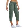 MoFiz Women’s Cargo Capris Hiking Pants Lightweight Quick Dry Outdoor Athletic Travel Casual Loose Comfy Cute Zipper Pockets(C04-army Green)