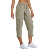 MoFiz Women’s Cargo Capris Hiking Pants Lightweight Quick Dry Outdoor Athletic Travel Casual Loose Comfy Cute Zipper Pockets(C05-grey Khaki)