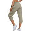 MoFiz Women’s Cargo Capris Hiking Pants Lightweight Quick Dry Outdoor Athletic Travel Casual Loose Comfy Cute Zipper Pockets(C05-grey Khaki)