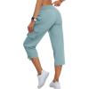 MoFiz Women’s Cargo Capris Hiking Pants Lightweight Quick Dry Outdoor Athletic Travel Casual Loose Comfy Cute Zipper Pockets(C06-dusty Blue)
