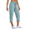 MoFiz Women’s Cargo Capris Hiking Pants Lightweight Quick Dry Outdoor Athletic Travel Casual Loose Comfy Cute Zipper Pockets(C06-dusty Blue)