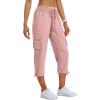 MoFiz Women’s Cargo Capris Hiking Pants Lightweight Quick Dry Outdoor Athletic Travel Casual Loose Comfy Cute Zipper Pockets(C09-dusty Pink Khaki)