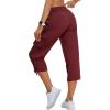 MoFiz Women’s Cargo Capris Hiking Pants Lightweight Quick Dry Outdoor Athletic Travel Casual Loose Comfy Cute Zipper Pockets(C10-wine Red Khaki)