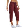 MoFiz Women’s Cargo Capris Hiking Pants Lightweight Quick Dry Outdoor Athletic Travel Casual Loose Comfy Cute Zipper Pockets(C10-wine Red Khaki)