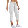 MoFiz Women’s Cargo Capris Hiking Pants Lightweight Quick Dry Outdoor Athletic Travel Casual Loose Comfy Cute Zipper Pockets(C11-rice White Khaki)
