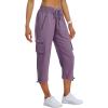 MoFiz Women’s Cargo Capris Hiking Pants Lightweight Quick Dry Outdoor Athletic Travel Casual Loose Comfy Cute Zipper Pockets(C13-light Purple)