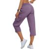 MoFiz Women’s Cargo Capris Hiking Pants Lightweight Quick Dry Outdoor Athletic Travel Casual Loose Comfy Cute Zipper Pockets(C13-light Purple)