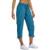MoFiz Women’s Cargo Capris Hiking Pants Lightweight Quick Dry Outdoor Athletic Travel Casual Loose Comfy Cute Zipper Pockets(C14-sapphire Blue)