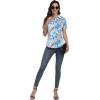 MoFiz Women’s Golf Polo Shirt Short Sleeve Collared 1/4 Zip Athletic Tennis Shirt Quick-Dry Lightweight Summer Casual Tops(Blue Botanical Print)