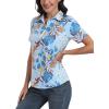 MoFiz Women’s Golf Polo Shirt Short Sleeve Collared 1/4 Zip Athletic Tennis Shirt Quick-Dry Lightweight Summer Casual Tops(Blue Botanical Print)