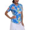 MoFiz Women’s Golf Polo Shirt Short Sleeve Collared 1/4 Zip Athletic Tennis Shirt Quick-Dry Lightweight Summer Casual Tops(Blue Floral Print)