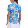 MoFiz Women’s Golf Polo Shirt Short Sleeve Collared 1/4 Zip Athletic Tennis Shirt Quick-Dry Lightweight Summer Casual Tops(Blue Floral Print)