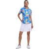 MoFiz Women’s Golf Polo Shirt Short Sleeve Collared 1/4 Zip Athletic Tennis Shirt Quick-Dry Lightweight Summer Casual Tops(Blue Floral Print)