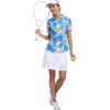 MoFiz Women’s Golf Polo Shirt Short Sleeve Collared 1/4 Zip Athletic Tennis Shirt Quick-Dry Lightweight Summer Casual Tops(Blue Floral Print)
