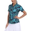 MoFiz Women’s Golf Polo Shirt Short Sleeve Collared 1/4 Zip Athletic Tennis Shirt Quick-Dry Lightweight Summer Casual Tops(Green Botanical Print)