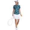 MoFiz Women’s Golf Polo Shirt Short Sleeve Collared 1/4 Zip Athletic Tennis Shirt Quick-Dry Lightweight Summer Casual Tops(Green Botanical Print)