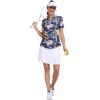 MoFiz Women’s Golf Polo Shirt Short Sleeve Collared 1/4 Zip Athletic Tennis Shirt Quick-Dry Lightweight Summer Casual Tops(Navy Blue Floral Print)