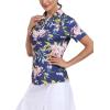 MoFiz Women’s Golf Polo Shirt Short Sleeve Collared 1/4 Zip Athletic Tennis Shirt Quick-Dry Lightweight Summer Casual Tops(Navy Blue Floral Print)