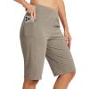 MoFiz Women’s Bermuda Long Shorts 12″ High Waisted Knee Length Shorts for Women Summer Athletic Running Shorts(Dark Khaki)