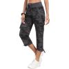 MoFiz Women’s Cargo Capris Hiking Pants Lightweight Quick Dry Outdoor Athletic Travel Casual Loose Comfy Cute Zipper Pockets(C05-camouflage Gray)
