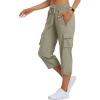 MoFiz Women’s Cargo Capris Hiking Pants Lightweight Quick Dry Outdoor Athletic Travel Casual Loose Comfy Cute Zipper Pockets(C05-grey Khaki)