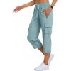 MoFiz Women’s Cargo Capris Hiking Pants Lightweight Quick Dry Outdoor Athletic Travel Casual Loose Comfy Cute Zipper Pockets(C06-dusty Blue)