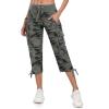 MoFiz Women’s Cargo Capris Hiking Pants Lightweight Quick Dry Outdoor Athletic Travel Casual Loose Comfy Cute Zipper Pockets(C08-camouflage Green)