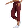 MoFiz Women’s Cargo Capris Hiking Pants Lightweight Quick Dry Outdoor Athletic Travel Casual Loose Comfy Cute Zipper Pockets(C10-wine Red Khaki)