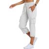 MoFiz Women’s Cargo Capris Hiking Pants Lightweight Quick Dry Outdoor Athletic Travel Casual Loose Comfy Cute Zipper Pockets(C11-rice White Khaki)