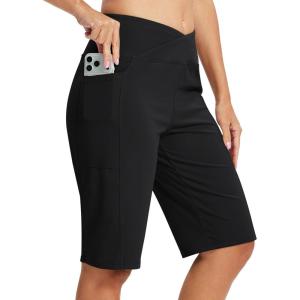 MoFiz Women’s Bermuda Long Shorts 12″ High Waisted Knee Length Shorts for Women Summer Athletic Running Shorts(Black)